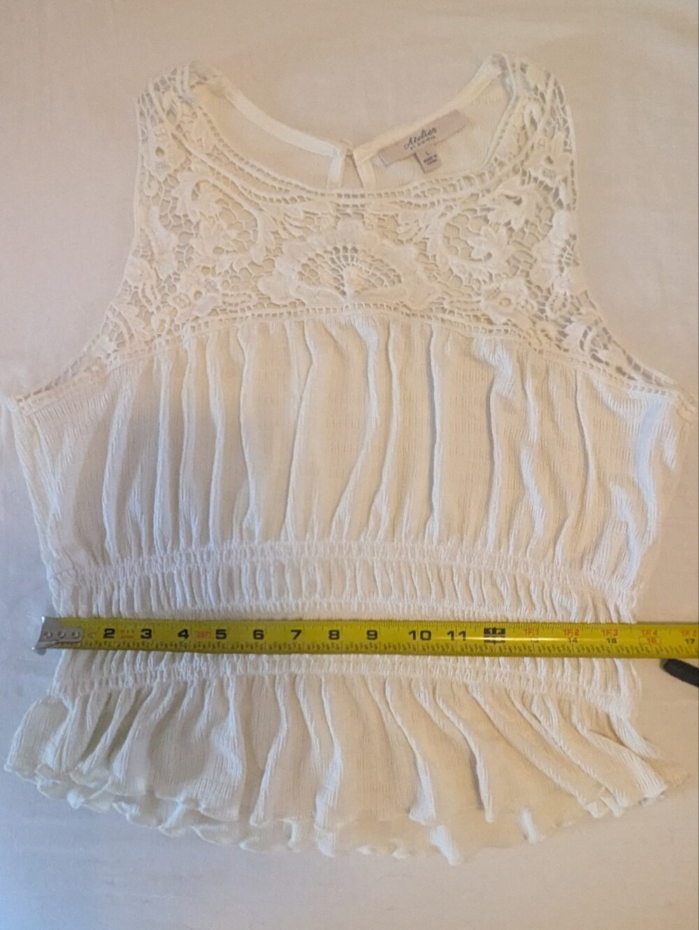 Atelier Cream Lace Yoke Smocked Peplum Tank - Picture 8 of 9